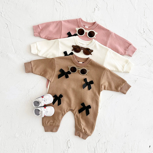 Ropa para bebé recién nacido, mono con lazo para bebé, primavera y otoño, pelele de algodón para niños pequeños de 0 a 18 meses