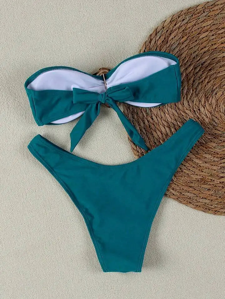 Conjuntos de bikini sin tirantes para mujer, traje de baño de dos piezas con efecto push up, bañadores sexys de color liso, ropa de playa sin espalda para mujer