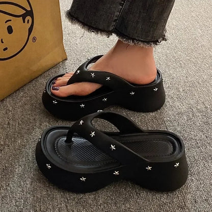 Chanclas de verano antideslizantes de suela gruesa para mujer, cómodas y de moda, para exteriores, de material EVA.