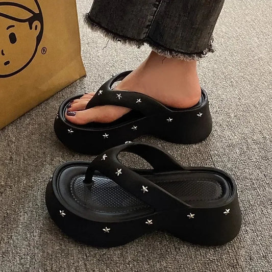Chanclas de verano antideslizantes de suela gruesa para mujer, cómodas y de moda, para exteriores, de material EVA.