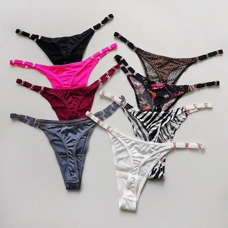 Tanga sexy sin costuras para mujer, ropa interior, bragas, bragas con estampado de cebra y flores, tiro bajo, de lujo, con hebilla de metal, bikini para chicas, bragas femeninas