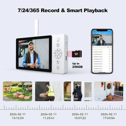 Sistema de timbre Srihome con pantalla HD de 4 MP y 5 pulgadas, monitoreo remoto por teléfono, videoportero de 5000 mAh, visión nocturna, timbre inalámbrico inteligente