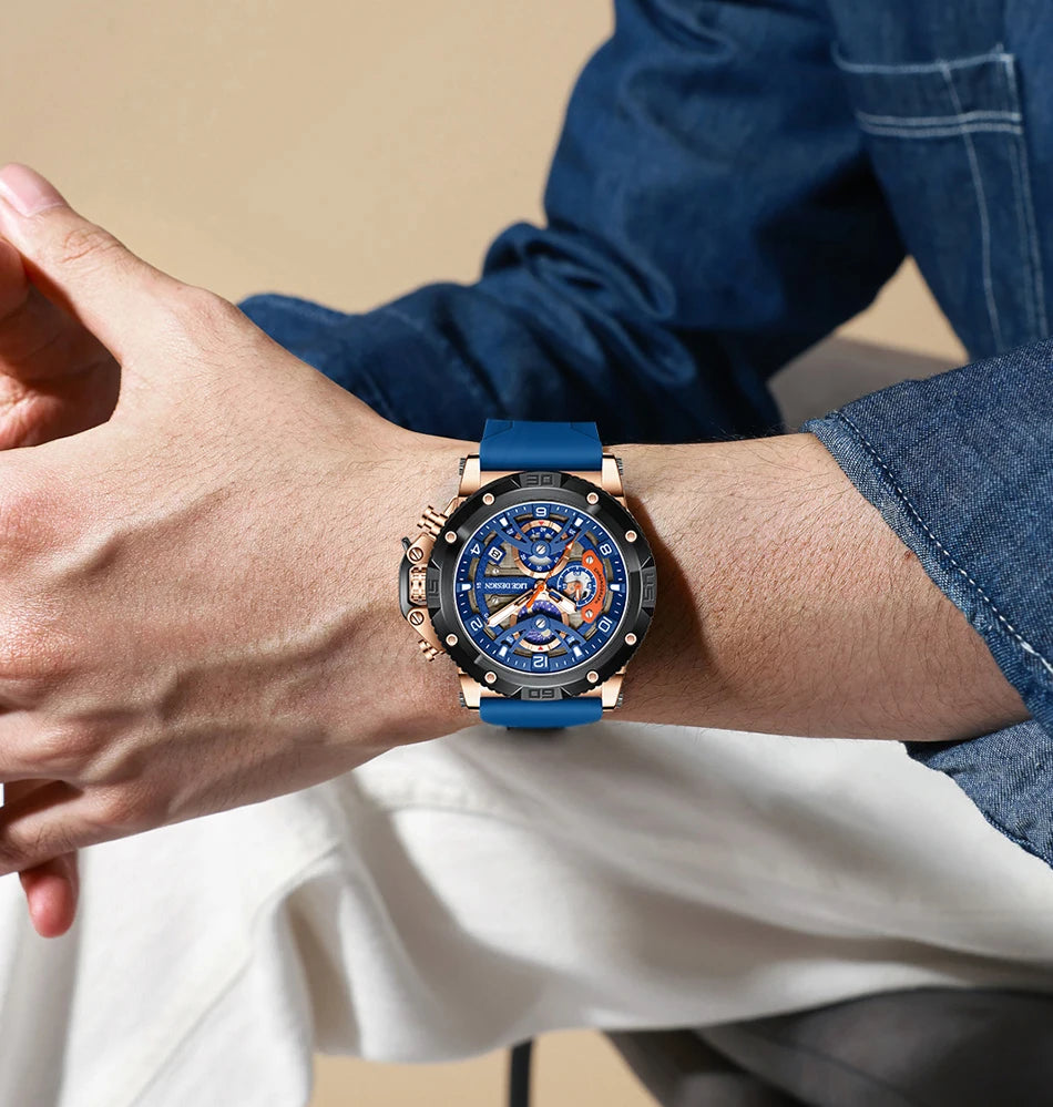 Reloj deportivo LIGE para hombre, de primera marca, de silicona, de lujo, con cronógrafo, esfera pequeña, función de cuarzo, resistente al agua, luminoso.