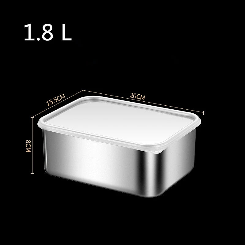 Bandeja de acero inoxidable 304 para conservar alimentos frescos con tapa, ideal para el refrigerador, para sellar frutas, para comidas, para cocina, bento.