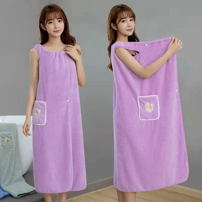 Toalla de baño para el hogar, para mujeres, usable, para adultos, absorbente de agua, poliéster, para cabello seco, falda, estilo largo, para baño, lavable, bata de baño