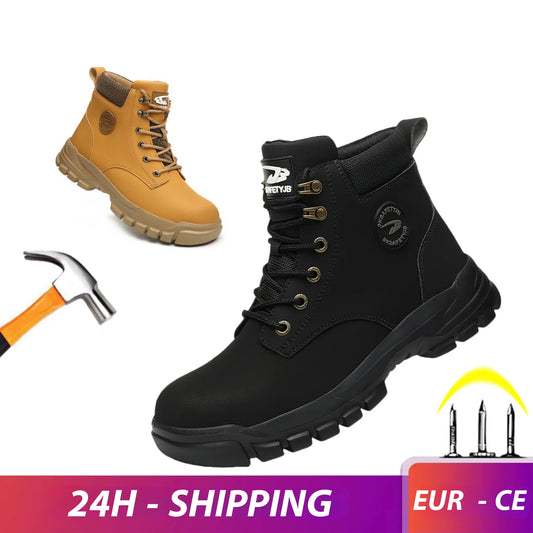 Bota de seguridad para hombre y mujer, resistente a impactos y pinchazos, con suela de goma ligera, forro interior cómodo y protección antisalpicaduras.