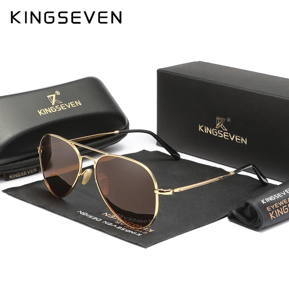 Gafas de sol KINGSEVEN Pilot de aleación, polarizadas, UV400, antirreflejos, montura completa, estilo chirivía, estilo retro de lujo para mujer