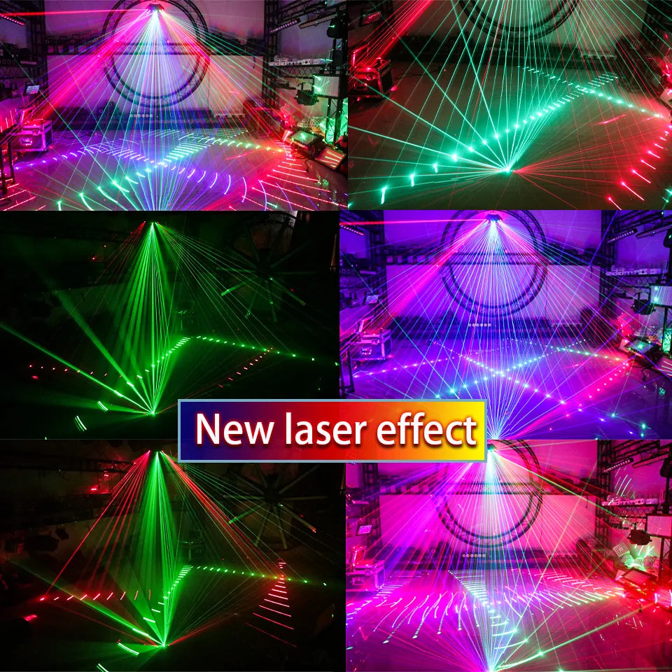 Proyector de luz LED RGB de 6 ojos para escenario, con haz estroboscópico, láser, escáner de líneas, DJ, discoteca, sonido DMX, música, fiesta, efecto de iluminación para bar, karaoke.
