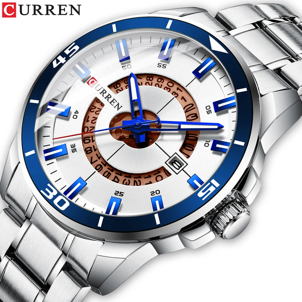 Relojes CURREN para hombre, relojes de negocios de moda para hombre con correa de acero inoxidable, reloj de cuarzo resistente al agua para hombre con fecha automática
