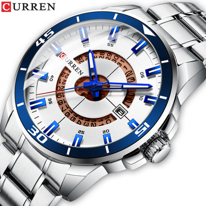 Relojes CURREN para hombre, relojes de negocios de moda para hombre con correa de acero inoxidable, reloj de cuarzo resistente al agua para hombre con fecha automática