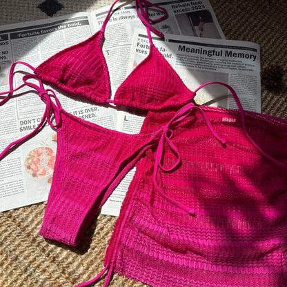 VigoBreviya - Conjunto de bikini de 3 piezas con falda y degradado para mujer, traje de baño sexy con cuello halter, push up, tanga de corte alto atada, 2024