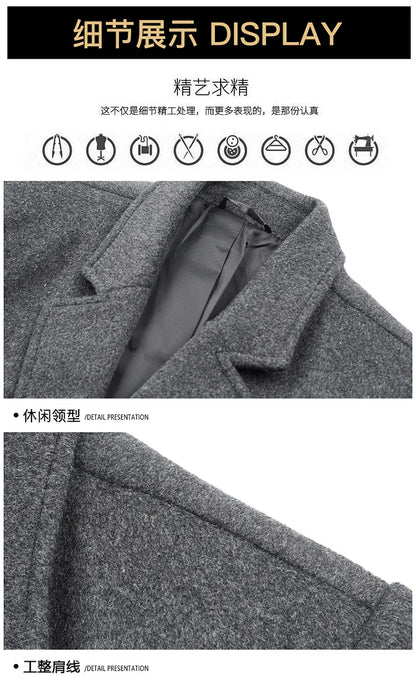 Abrigo de lana de invierno COMXZ 2025 para hombre, estilo retro, grueso, de cachemir, ropa urbana coreana, ligero, de lujo, con mezcla de lana.