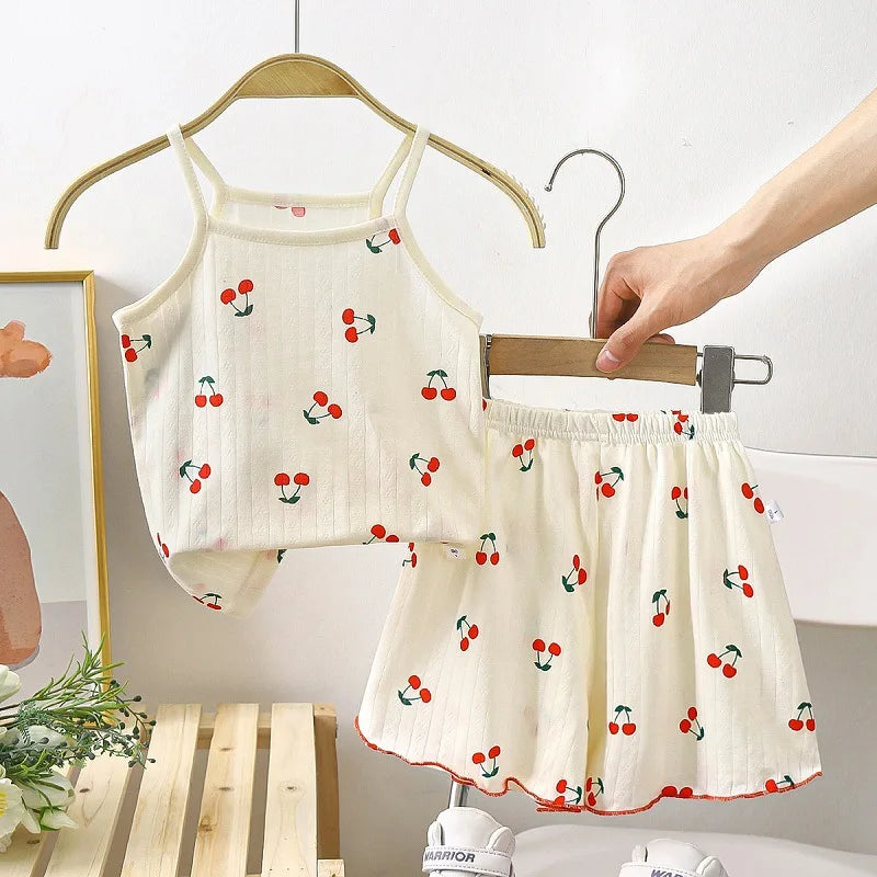 Conjuntos de ropa para bebé, conjuntos de tirantes de verano para niña pequeña, camisetas y pantalones cortos con estampado de algodón para bebé, conjuntos de chándal para recién nacido