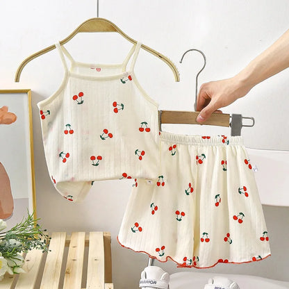 Conjuntos de ropa para bebé, conjuntos de tirantes de verano para niña pequeña, camisetas y pantalones cortos con estampado de algodón para bebé, conjuntos de chándal para recién nacido