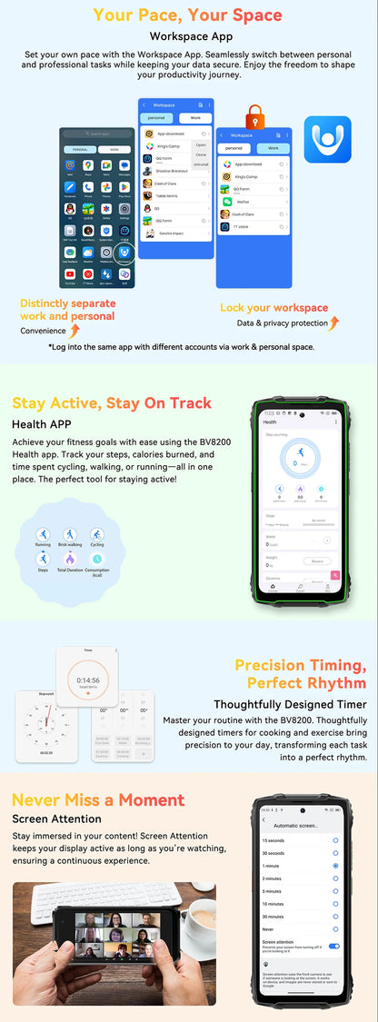 【Estreno mundial】Blackview BV8200 Teléfono resistente con pantalla de 6,5" 2.4K a 120 Hz, procesador Helio G100, 12 GB de RAM, 256 GB de almacenamiento, NFC, linterna y sistema operativo Android 14.