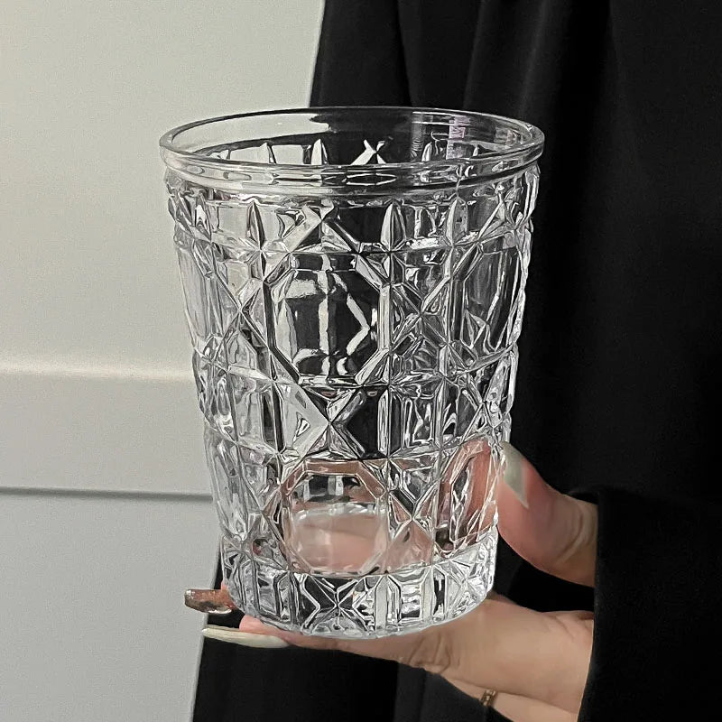Juego de 4 vasos para beber de 10,5 oz, para whisky, vino, jugos, transparentes, con pintura de diamante.