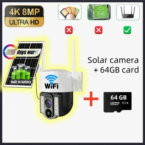 Cámara solar WiFi V380 Pro con zoom 10X, doble lente, resistente al agua, para exteriores, con protección IP, detección humana PIR y sistema de videovigilancia.