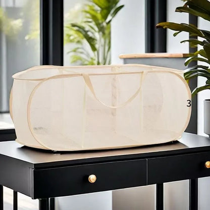 Cesta de lavandería plegable y duradera, cesta de lavandería de malla desplegable con bolsillo lateral, cesta de almacenamiento de ropa plegable con refuerzo