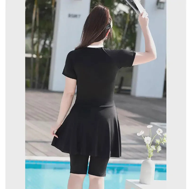 Traje de baño deportivo de una pieza para mujer, manga corta, talla grande, que oculta el cuerpo, talla grande, nuevo estilo 2024