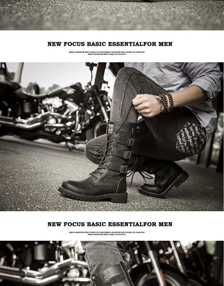 Botas vaqueras altas para hombre, zapatos con refuerzo interior, transpirables, de talla grande, informales, para motocicleta, 2025