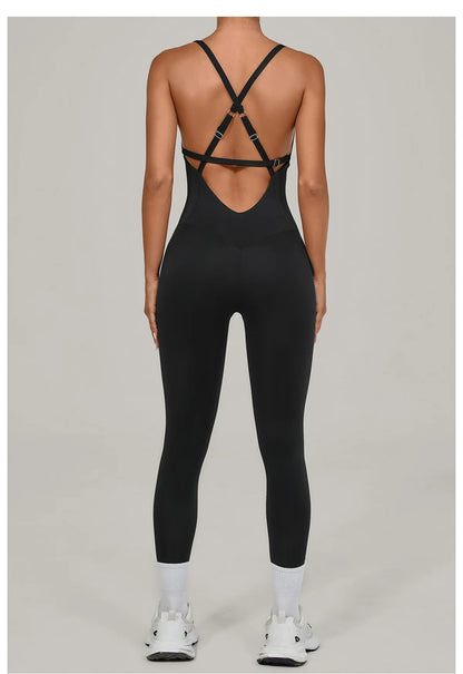 Nuevo mono de yoga para mujer, sexy, con espalda en V, cintura alta, realce de glúteos, tirantes ajustables, conjunto de yoga de secado rápido y transpirable, mono deportivo.