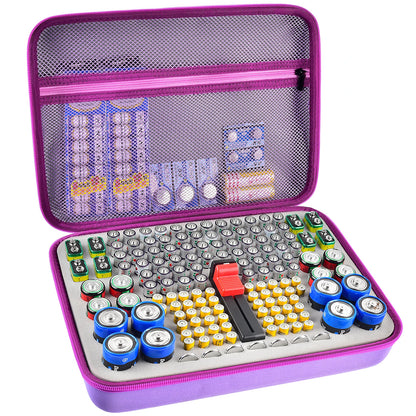 Estuche organizador de baterías, contenedor para guardar baterías con comprobador. Caja organizadora para garaje.