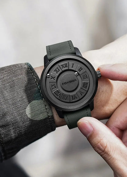 Reloj de cuarzo para hombre FOXBOX, moda, personalidad, creativo, con bola de hierro giratoria, puntero magnético, resistente al agua, para hombre, regalo + caja.