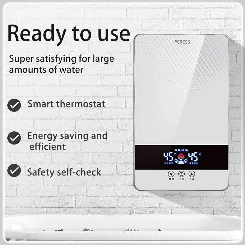 Calentador de agua eléctrico instantáneo sin tanque para ducha, baño y bañera, 220 V, 7000 W, con control automático de temperatura, para uso doméstico y hotelero.