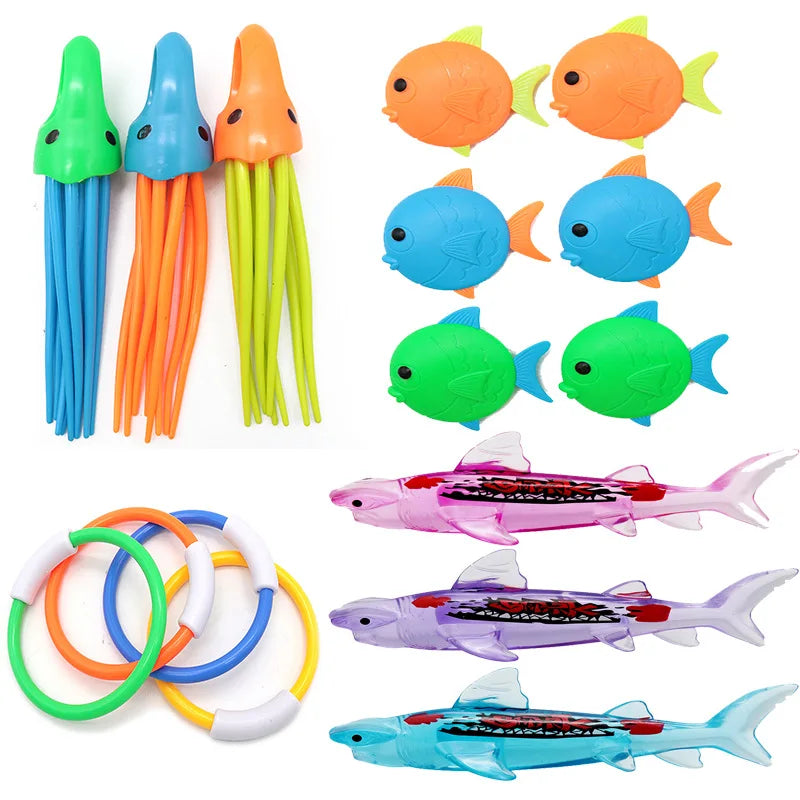 Juguetes de natación y buceo para niños, pez, delfín, boya, piscina, búsqueda del tesoro, buceo, diamante acuático, juego de agua para niños, juego de juguetes reutilizable, regalo
