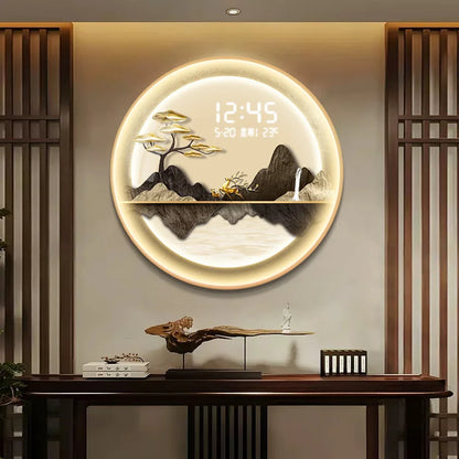 Pintura decorativa de entrada, pantalla electrónica, reloj, reloj colgado en la pared de la sala y el comedor.