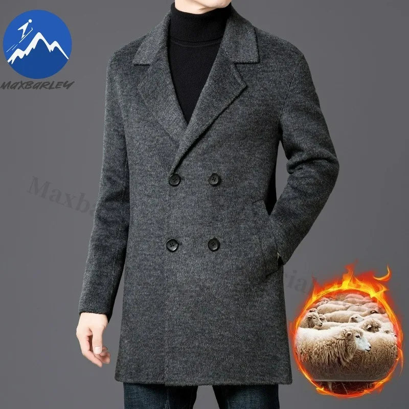 Chaqueta de lana de lujo para hombre Maxbarley, cuello de traje, abrigo ligero y cálido para trabajo, viajes informales, resistente al frío, mezcla de lana para invierno