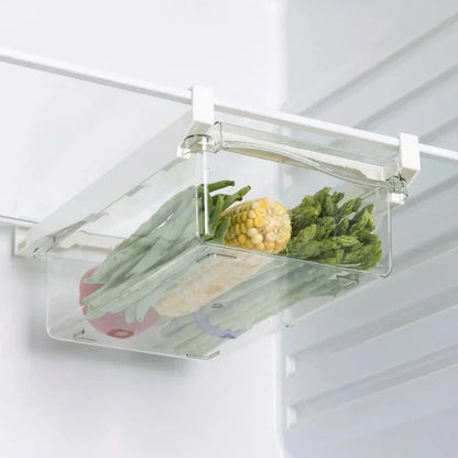 Organizador de refrigerador transparente, caja de almacenamiento para huevos de frutas, cajón debajo del estante, organizador de cocina para mantener la frescura.