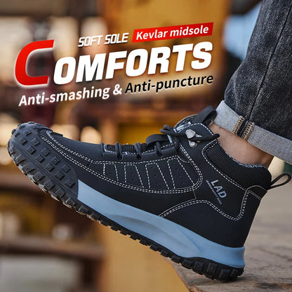 Zapatos de seguridad para hombre, de caña alta, cómodos, con suela blanda, antiimpactos y resistentes a perforaciones, botas de trabajo para obras de construcción.