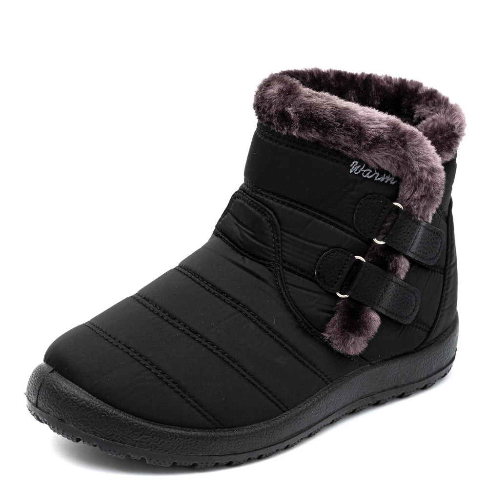 Botas de nieve cálidas de piel para mujer, botines de tobillo de talla grande, informales, planos, de invierno, antideslizantes, a la moda, impermeables