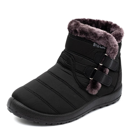 Botas de nieve cálidas de piel para mujer, botines de tobillo de talla grande, informales, planos, de invierno, antideslizantes, a la moda, impermeables