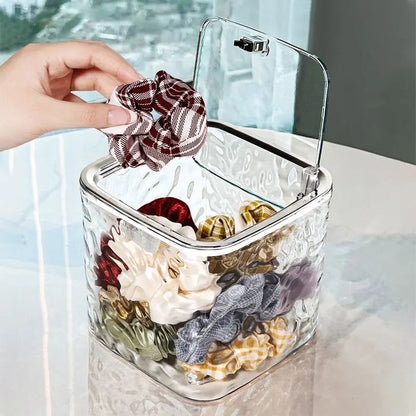 Caja de almacenamiento de accesorios para el cabello para niños, horquilla de escritorio para niña, diadema, banda de goma, caja de acabado acrílico transparente,