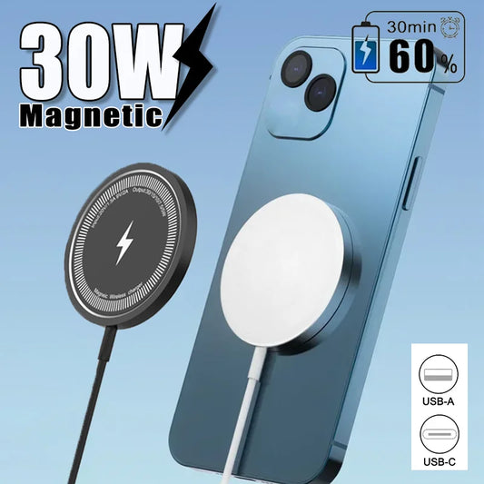 Cargador inalámbrico magnético de 30 W, base de carga rápida para iPhone 15, 14, 13, 12 Pro Max, Airpods PD, USB A, estación de carga para teléfono