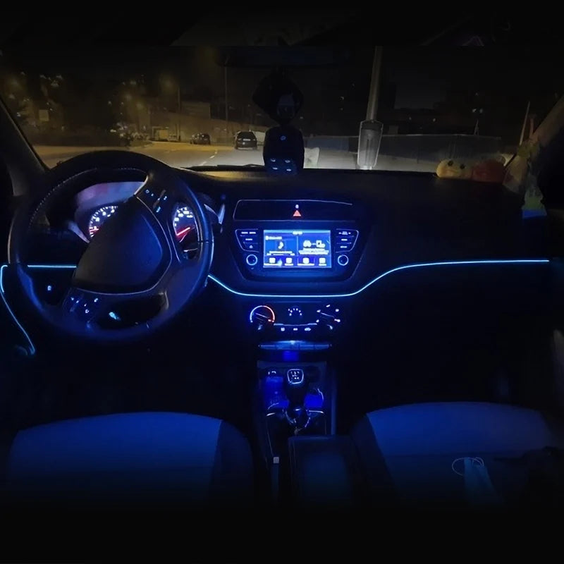Tira de luces LED para interior de coche, 5 m, 5 V, flexible, tubo de luz fría EL, con USB, para decoración de interiores de coche