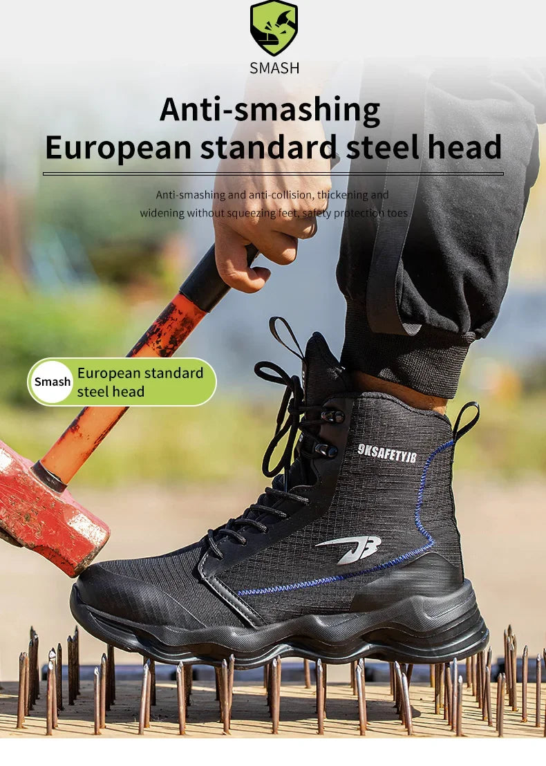2024 Nuevos zapatos de seguridad para hombre, botas altas de trabajo, zapatillas de trabajo con puntera de acero, botas de trabajo antigolpes y a prueba de pinchazos, zapatos indestructibles