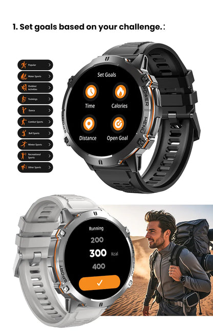 Reloj inteligente LIGE para hombre, con batería de 900 mAh, Bluetooth, llamadas, frecuencia cardíaca, oxígeno en sangre, brújula, monitor de salud, resistente al agua