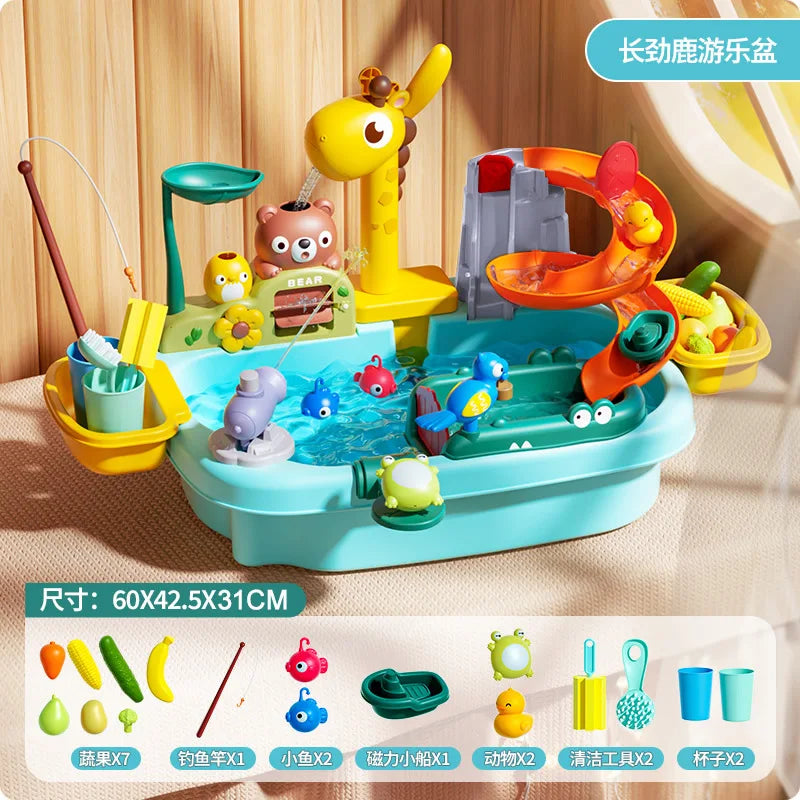 Juguetes de cocina para niños, eléctricos, divertidos, juego de agua, lavabo, pesca, lavavajillas, juego de rol para el hogar, juguete de educación temprana para bebés