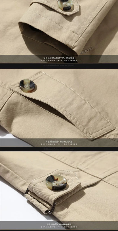 Cortavientos de negocios para hombre, estilo otoño-invierno, corte holgado, largo, color liso, informal, de algodón, con cuello vuelto.