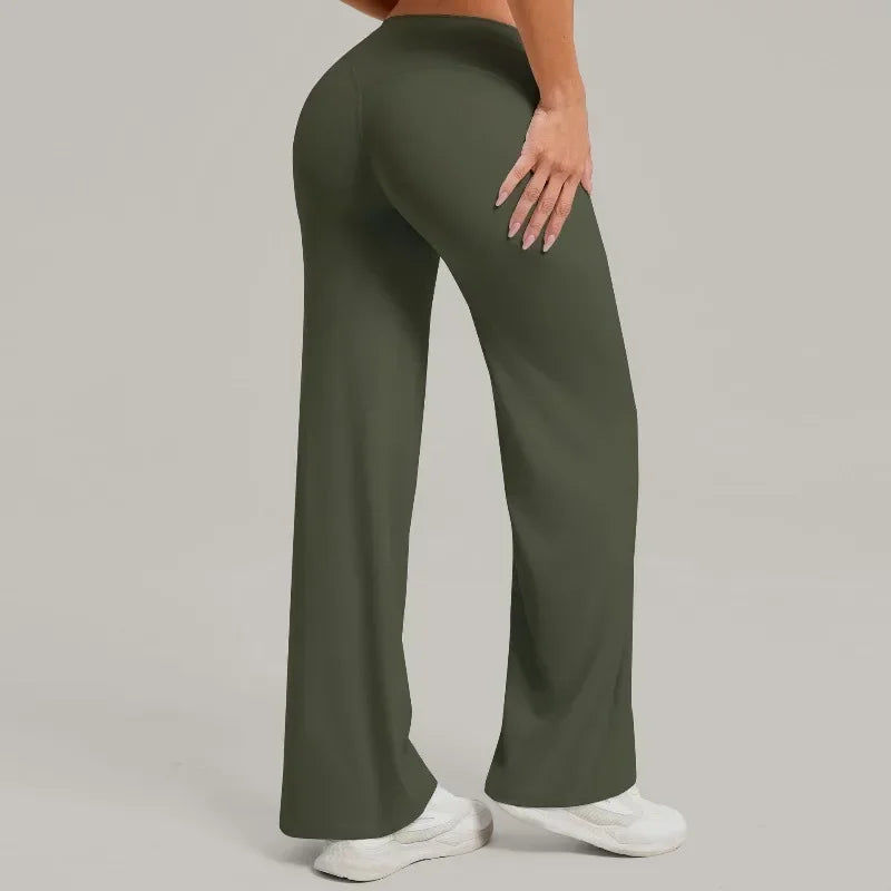 Pantalones de yoga rectos de pierna ancha para mujer, nuevos pantalones de pilates, pantalones deportivos ajustados que realzan la cadera, pantalones casuales para correr al aire libre, pantalones de fitness.
