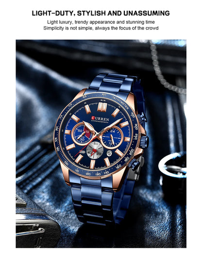 CURREN - Nuevos relojes de pulsera de cuarzo de acero inoxidable 2022 para hombre, cronógrafo deportivo con manecillas luminosas