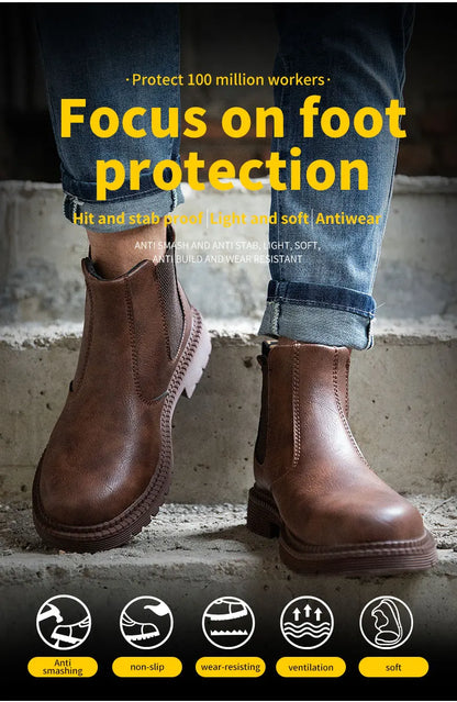 Zapatos de seguridad antideslizantes para hombre, botas de trabajo con puntera de acero, calzado de protección indestructible, botas de construcción antiaplastamiento, impermeables.
