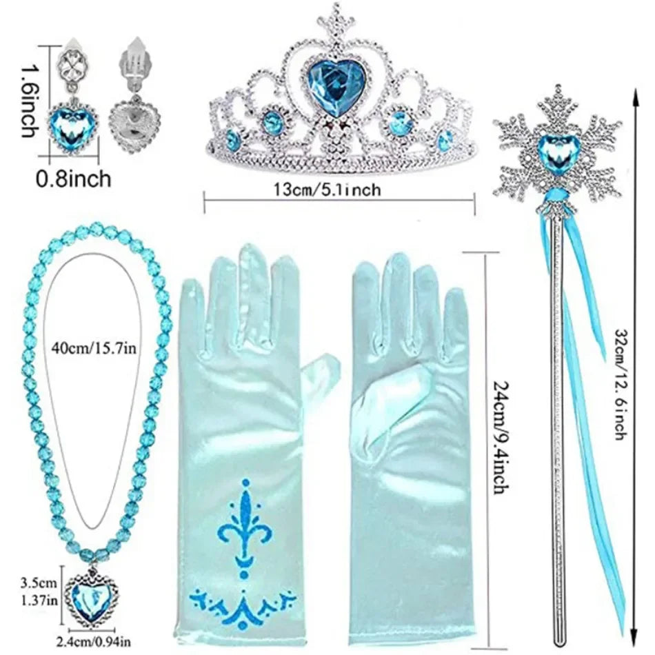 Accesorios de cosplay de Elsa para niña, disfraz de princesa Reina de las Nieves, joyería, varita, corona, collar, clips para las orejas, accesorios de fotografía para juegos de rol.
