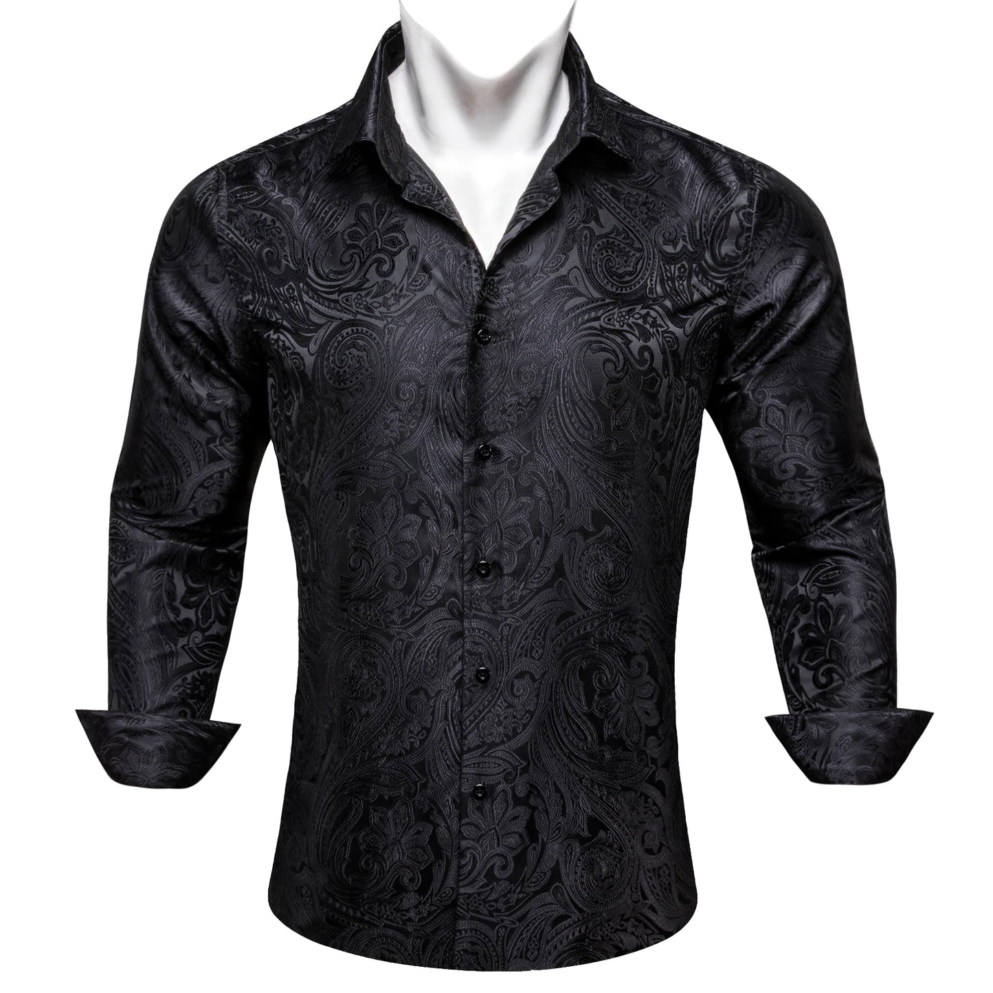 Camisas de seda de diseño para hombre en azul, dorado, verde, rojo, blanco y negro. Estampado cachemir bordado. Corte ajustado. Blusas casuales de manga larga.