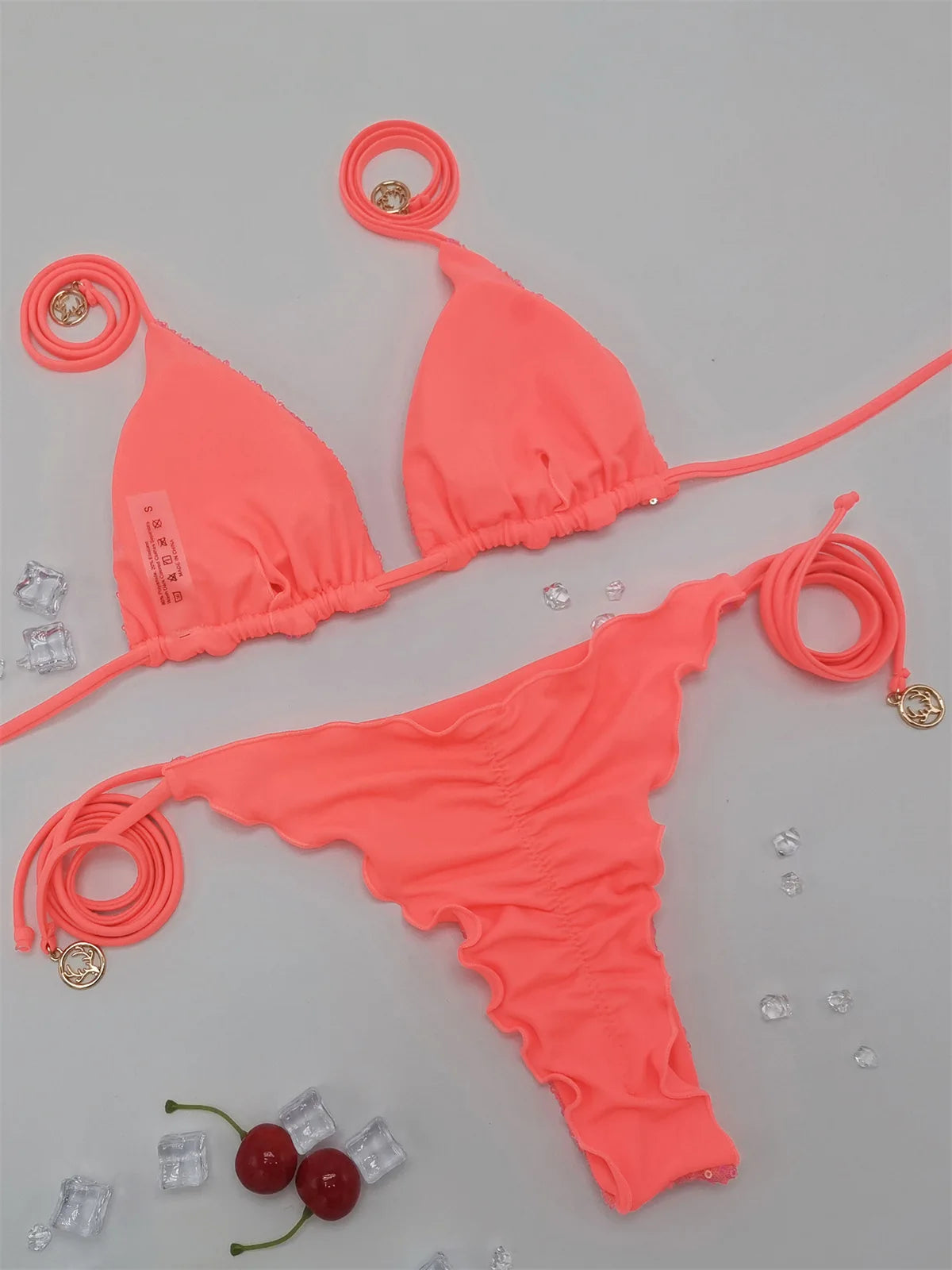 Bikini unicolor con purpurina, bañador sexy con cuello halter, traje de baño para mujer, conjunto de bikini con lentejuelas brillantes, ropa de playa, bikini brasileño