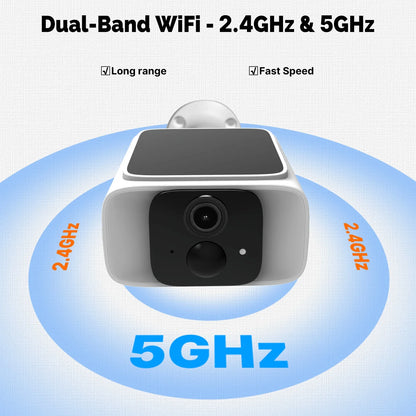Cámara de seguridad solar inteligente MOES, WiFi de doble banda 2.4/5 GHz, resistente al agua IP65, monitoreo mediante aplicación (Alexa/Google Home), Tuya
