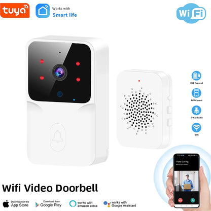 Timbre de puerta con vídeo WiFi Tuya, cámara HD inalámbrica, alarma IR, seguridad inteligente para el hogar, timbre de puerta WiFi, intercomunicador para el hogar